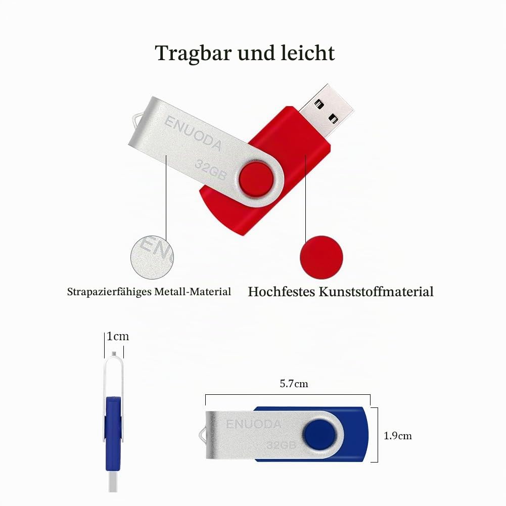 ENUODA USB Stick 32GB 10 Stück USB Speicherstick Rotate Metall Mehrfarbig High Speed USB 2.0 Flash Drive Pack (Mehrfarbig)
