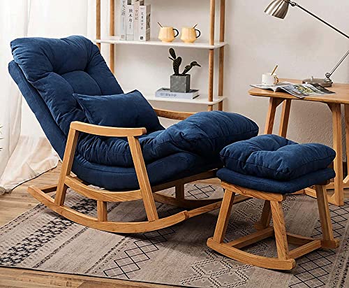 CRAFTCITY Wooden Rocking Chair with Ottoman, Yellow Cushioned Liv...