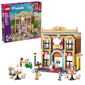 LEGO Friends Restaurant and Cooking School Toy Building Set – Restaurant Pretend Play Set for Kids, Girls and Boys, Ages 8+ – with 4 Minidolls, Cat Figure, and Scooter – Gift Idea for Birthday – 42655