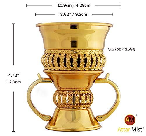 AM Regal Metal Incense Burner - Bakhoor Burner Mubkhara – Frankincense Insence Burner - Ideal for Yoga, Spa & Aromatherapy (Gold)