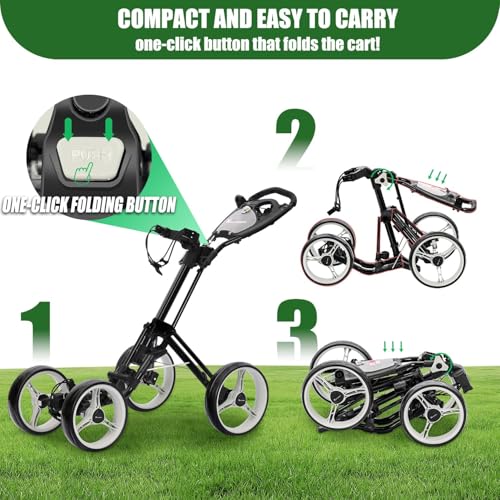 Image of XDriveMax GC53 4 Wheel Golf Push Cart, One-Click Folding Golf Trolley Lightweight Golf Bag Pull Cart Caddy Cart for Golf Clubs and Golf Bag with Cup Holder Scorecard Holder /Storage Compartment