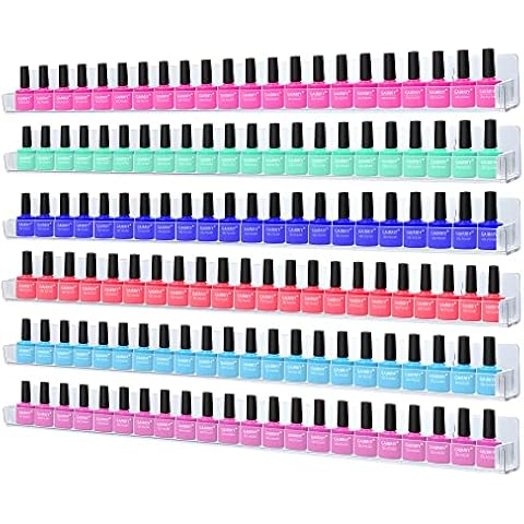 24in Nail Polish Rack Wall Mounted Shelf with Removable Anti-Slip End Inserts, 6 Pack Clear Acrylic Nail Polish Organizer Wall Rack Display 150 Bottles Cover