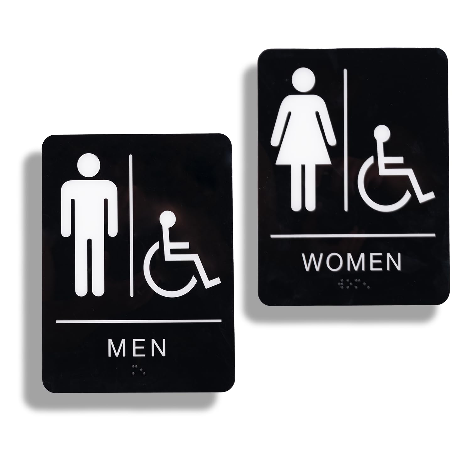 "Premium Acrylic ADA Restroom Signs - Braille Bathroom Signs with Double-Sided Tape & Full Adhesive Back (Install in Seconds!)" (Men's & Women's