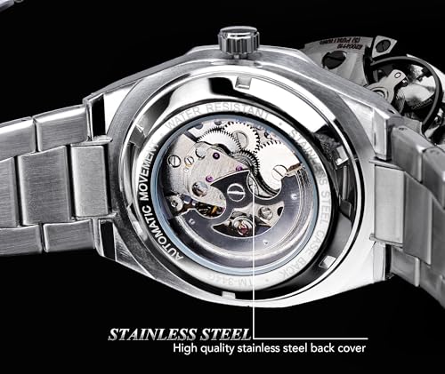 Image of FORSINING Vintage Watch for Men Engraved Automatic Self-Wind Mechanical Big Dial Luminous Moon Phase Golden Hollow Tattoo Pattern Wrist Watches, Mechanical