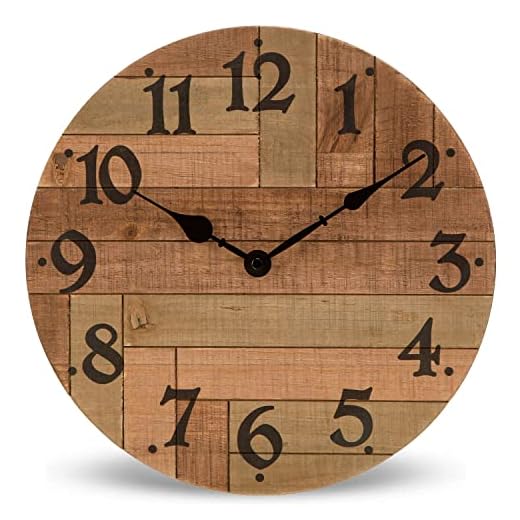 NIKKY HOME Rustic Farmhouse Solid Wood Wall Clock - 12 Inch Battery Operated Silent Non Ticking Distressed Wooden Shiplap Clock for Kitchen, Living Room, Bedroom, Office