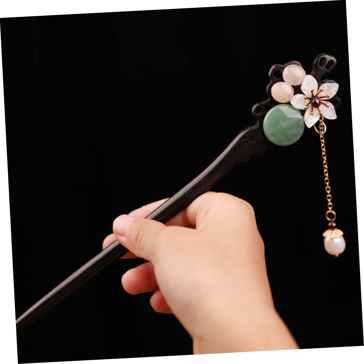 FRCOLOR 2 Piezas Horquilla palillos japoneses para el cabello palos de pelo de mujer palos de pelo chino palo de pelo de borla Jade aventurina Accesorios Cabello recogido bollo Perder