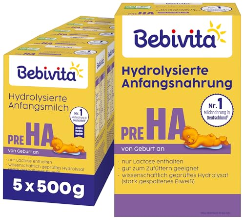 Bebivita PRE HA (5 x 500g), hydrolysierte Anfangsmilch von Geburt an,...