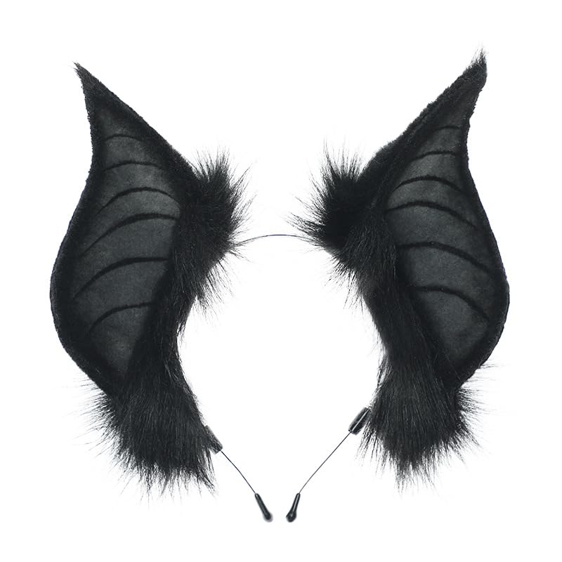 CCUUHJ Handmade Faux Fur Bat Ears Headband Halloween Christmas Cosplay Party Costume Accessories (Black)