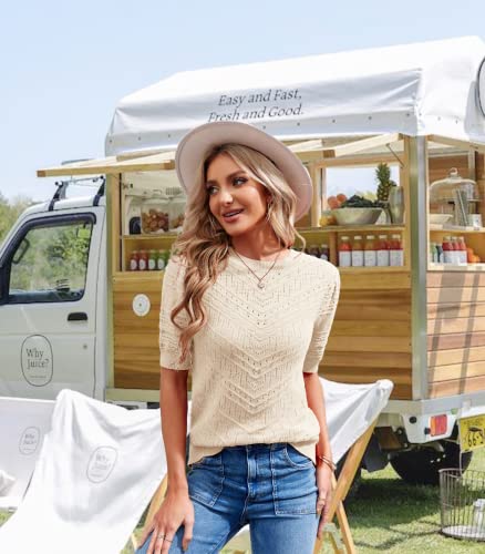 Summer Tops for Women Short Sleeves Pullover Sweaters Knit Blouse Cute Dot Sweater Shirt3