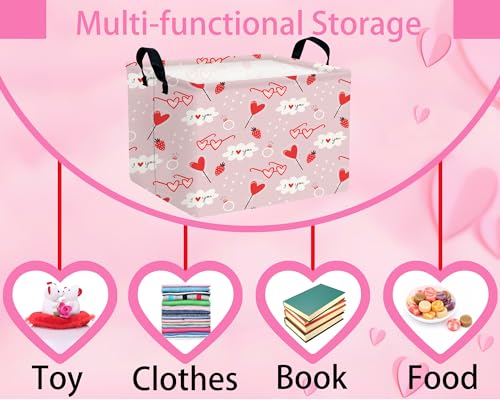 Image of Valentines Day Basket Large Foldable Heart Shaped Storage Box for Gifts Kids Empty Storage Bins Rectangular Toy Organizer Decor (Love Glasses Lollipop)
