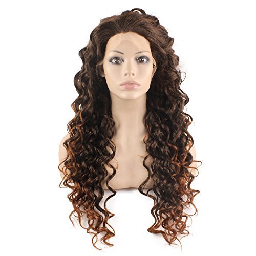 Mxangel Long Curly Lace Front Synthetic Hair Auburn Tip Brown Celebrity Natural Stylish Wig