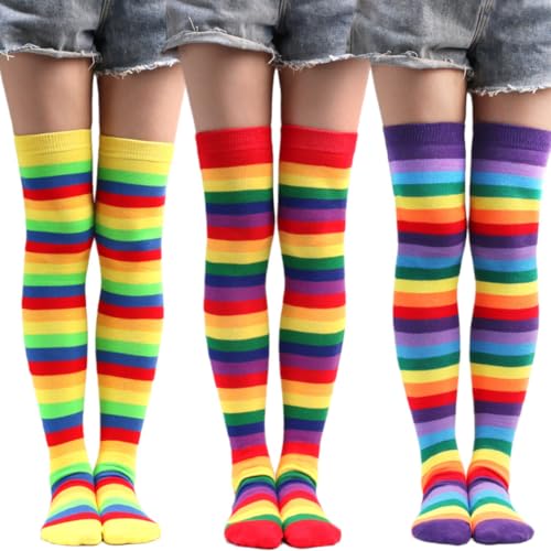 Image of Rainbow Striped Arm Leg Warmers for Women Sleeves Set Rainbow Knee High Socks Warm Fingerless Gloves