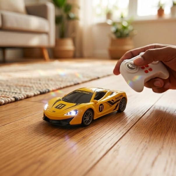 Image of Mini RC Car 1:64 Scale Remote Control Car for Kids, App Controlled Electric Racing Toy with LED Lights, Rechargeable Battery, 2.4GHz Control System, Birthday Gift for Boys & Girls (Yellow)