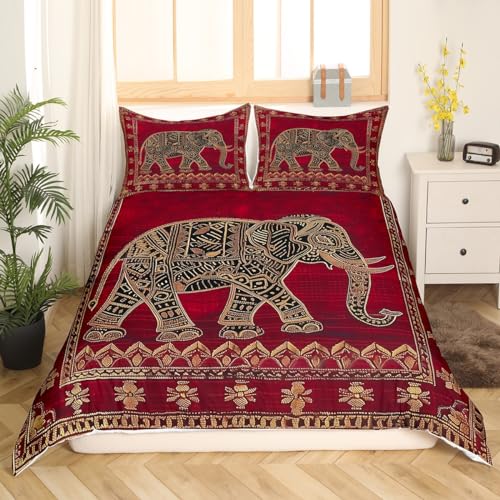 Housse de couette éléphant indien bohème rétro pour lit double