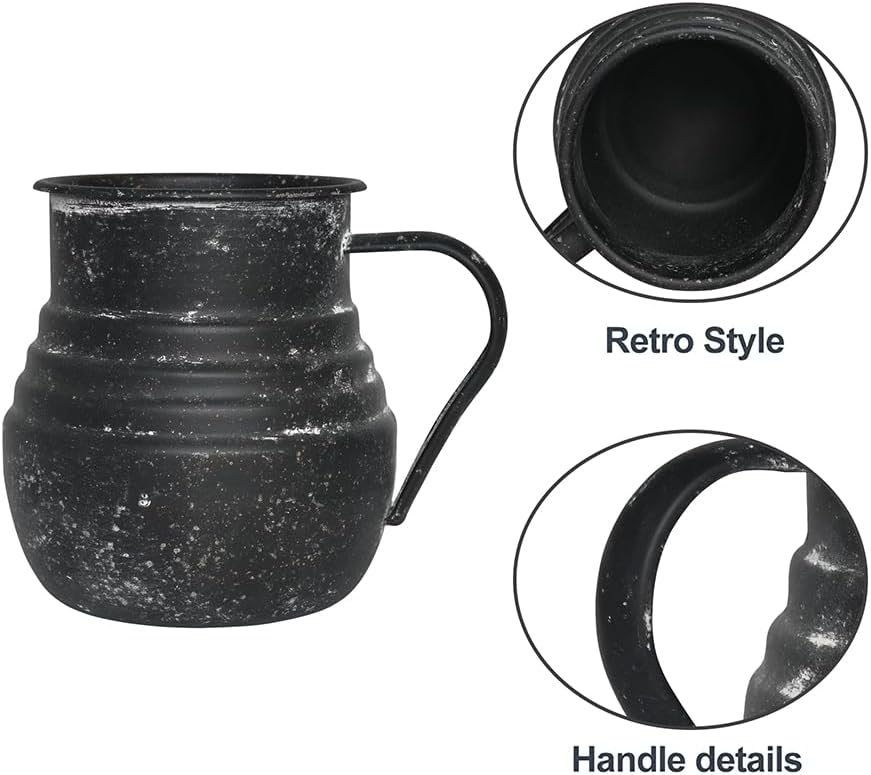 Rustic Metal Farmhouse Vase Shabby Chic Small Pitcher Fall Black Vase Brown Decorative Vase for Farmhouse Kitchen Decor
