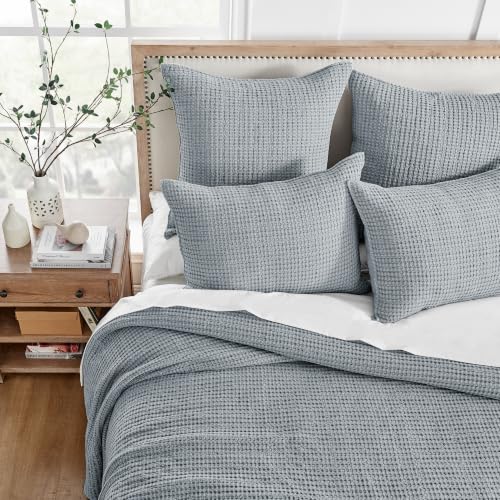 Image of Levtex Home Mills Waffle Full Bedspread Set (100x104in) with 2 Pillow Shams (26x20in) - Chambray - Cotton Waffle Full Size Bedspread Set - Lightweight, Soft, Pre-Washed