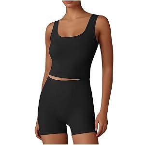 Womens Matching Workout Sets Biker Shorts and Tank Tops Yoga Outfits Body Building Athletic Fitness Gym Activewear