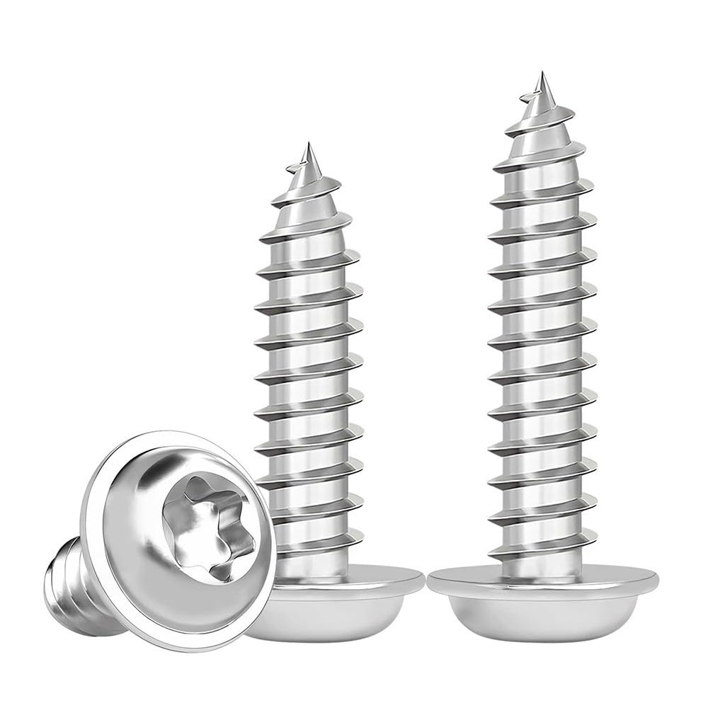 BAVALIN 20 Stück Edelstahl Blechschrauben - M3 bis M5 (10–30 mm) Selbstschneidende Schrauben mit Scheibe Gewindeschrauben Holzschrauben Torx, M4 x 20mm