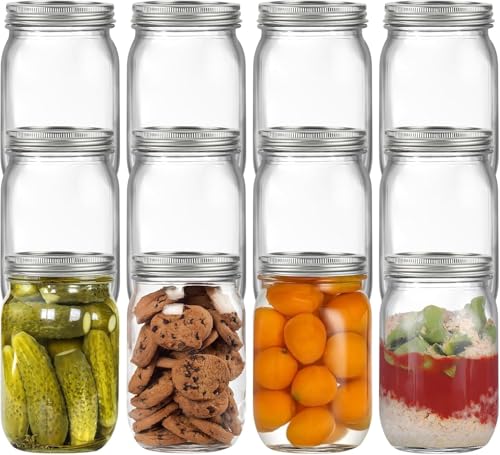Glyntrof 32 oz Mason Jars Wide Mouth with Airtight Lids 1 Quart Glass Canning Jar for Fermenting Pickling and Food Storage Pack of 12