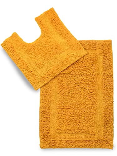 SASHAA WORLD Solid Anti-Skid Cotton Bathmat and Contour Set for Bathroom, Ultra Soft & Absorbent, Tufted Weave, Anti-Slip Latex Backing, Includes Contour & Rectangle Mat, 50X80cm, Yellow