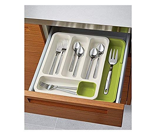 Risecollection Plastique Tiroir Organisateur Extensible Couverts Plateau, Vert Et Blanc | Fournitures-Act-079