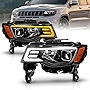 AmeriLite for 2017 2018 2019 Jeep Grand Cherokee Black Quad Projector Headlights w/LED Bar Switchback Set - Passenger and Driver