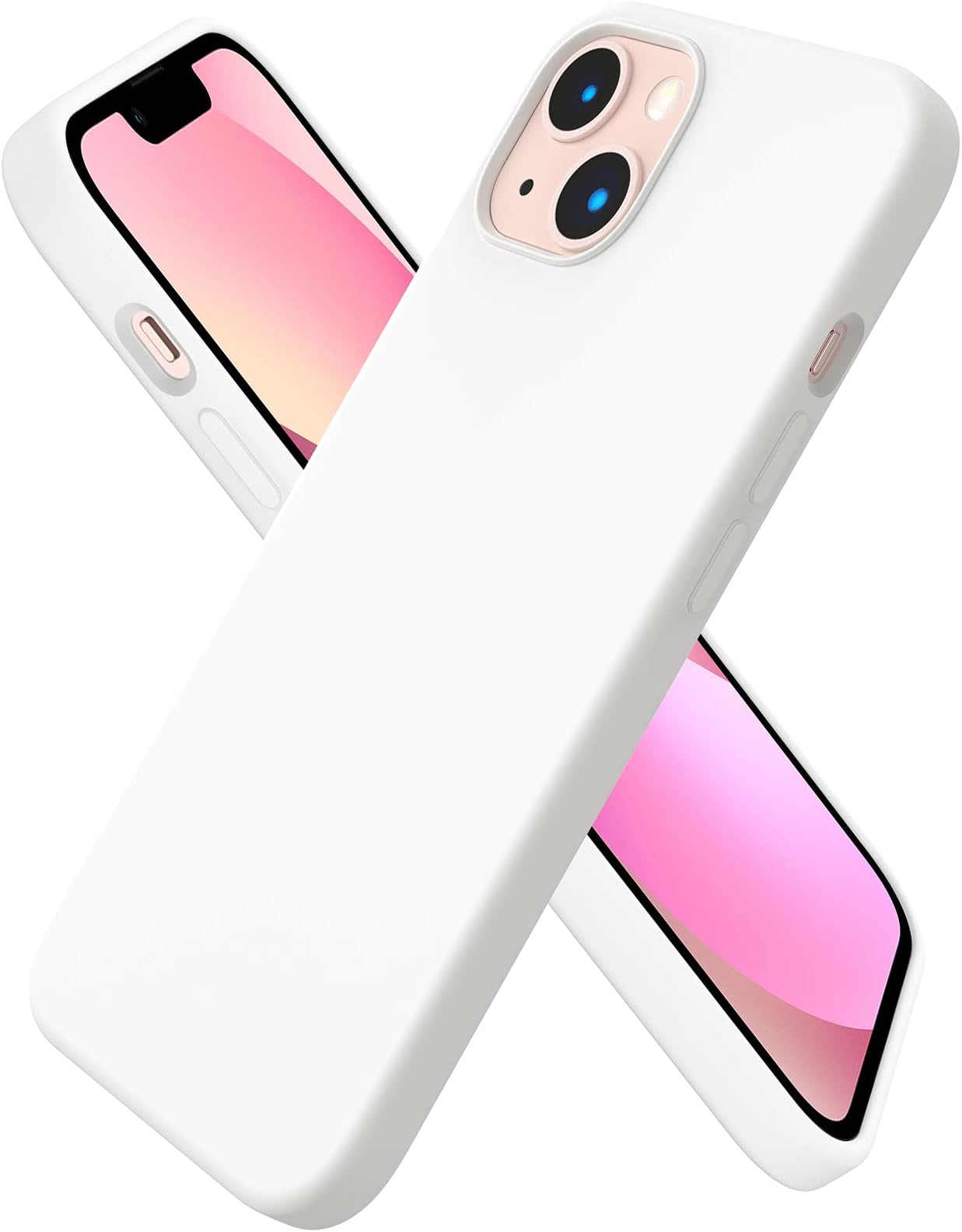 ORNARTO Compatible with iPhone 13 Case 6.1, Slim Liquid Silicone 3 Layers Full Covered Soft Gel Rubber Phone Case Protective Cover 6.1 Inch-White