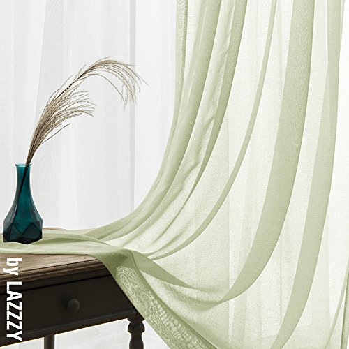 Lazzzy Voile Curtains For Bedroom Sheer Curtain 96 Inch Long Sage Drapes For Living Room Rod Pocket Window Drapes 1 Pair #TOP6