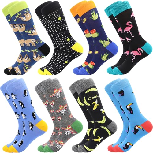 BISOUSOX Funny Socks for Men Dress Socks Fun Colorful Crazy Funky Crew Calf Novelty Happy Cotton Sock Size 9-12