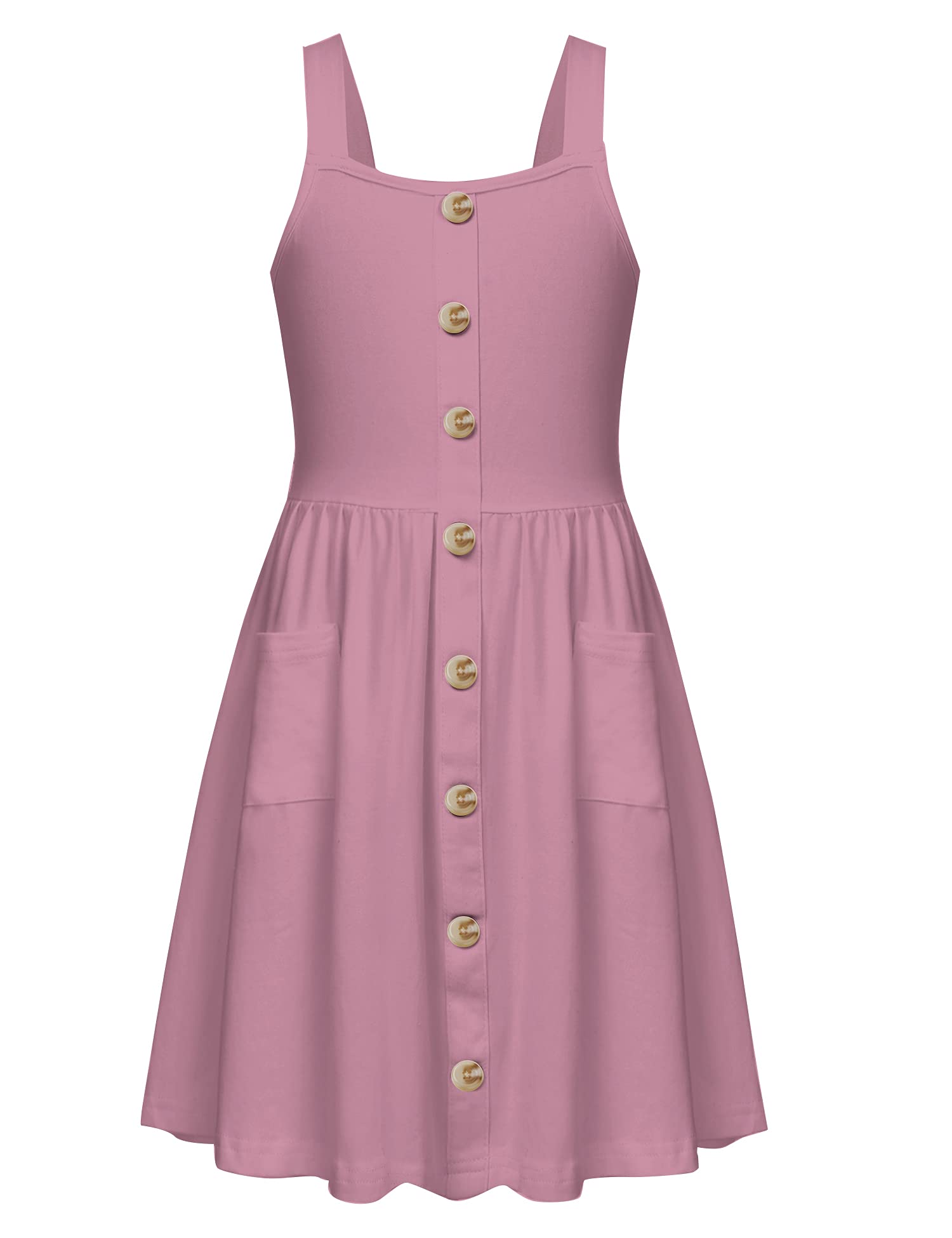 Arshiner Girl's Spaghetti Strap Button Down Midi Sleeveless Summer Casual Sundress A-line Dress with Pockets