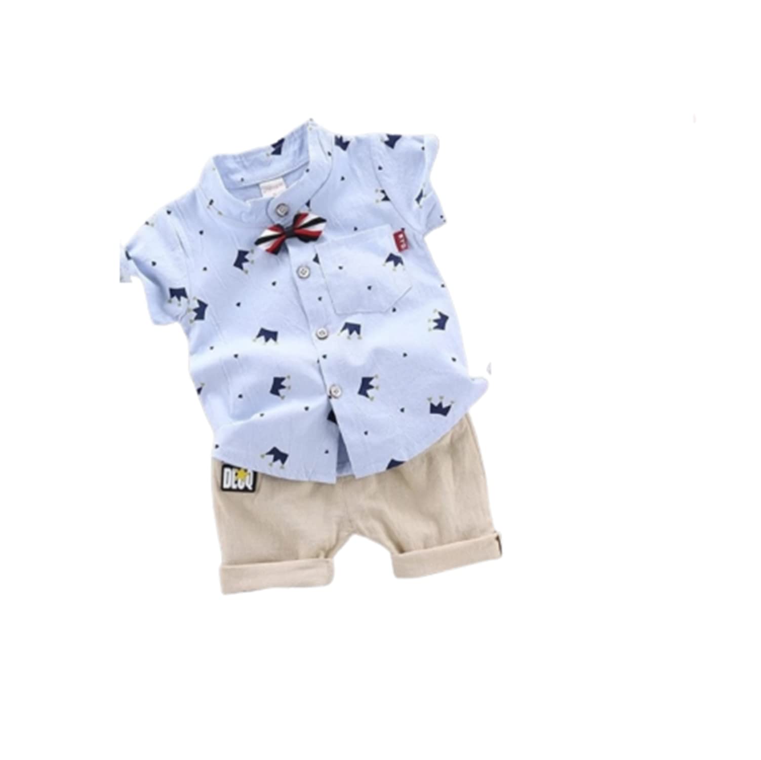 Vikita Enterprisedimension Kids Boy's Printed Cotton Blend,Hosiery Short Sleeve Regular Wear Shirt & Shorts Set (V_E_1007 LightBlue&lightbrown 3-4 Year)