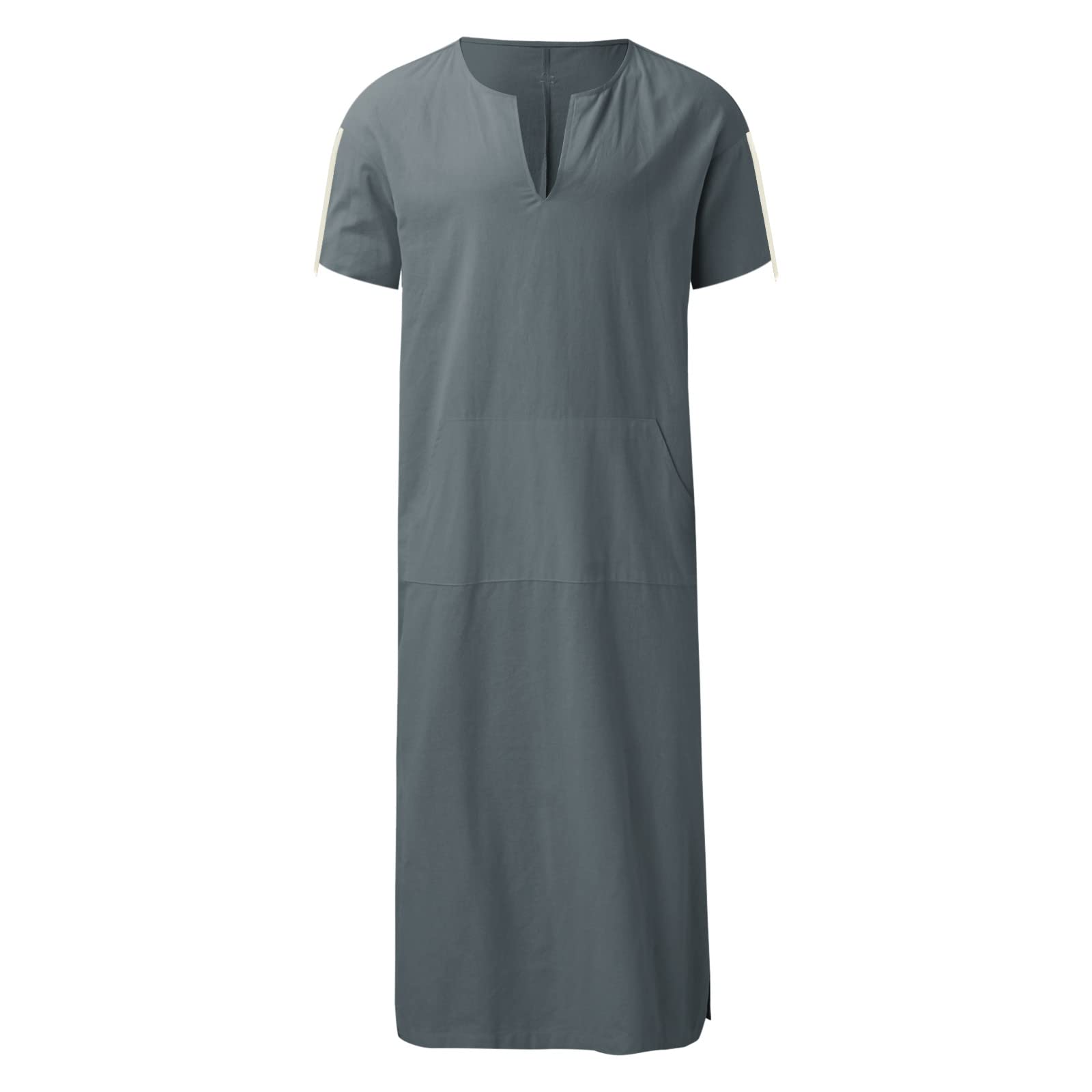 Herren Kaftan Aus Baumwolle-Leinen - Bequemes Nachthemd Mit Taschen