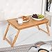 HOMFA Bamboo Laptop Desk Adjustable Portable Breakfast Serving Bed Tray Multifunctional Table with Tilting Top Storage Drawer