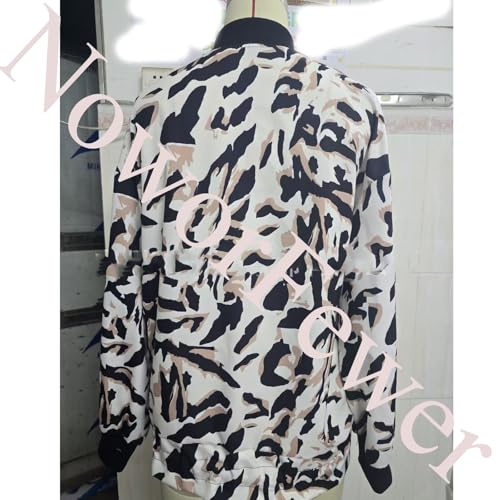 Women's Fall Zebra Print Zipper Bomber Jacket, Spring Long Sleeve Jackets Fashion Round Neck Cheetah Print Coat4