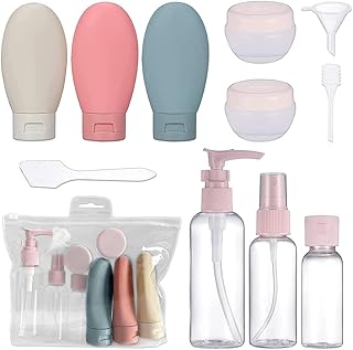 Udbrud Travel Bottles Set for Toiletries,12 Pcs Silicone Leak Proof Travel Containers Squeezable Refillable Travel Accessories Reusable Travel Essentials with Cream Boxes for Cosmetic Shampoo Lotion