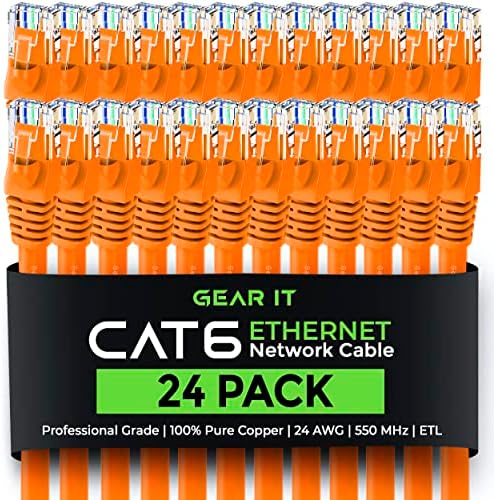 GearIT Cat 6 Ethernet Cable 1 ft (24-Pack) - Cat6 Patch Cable, Cat 6 Patch Cable, Cat6 Cable, Cat 6 Cable, Cat6 Ethernet Cable, Network Cable, Internet Cable - Orange 1 Foot