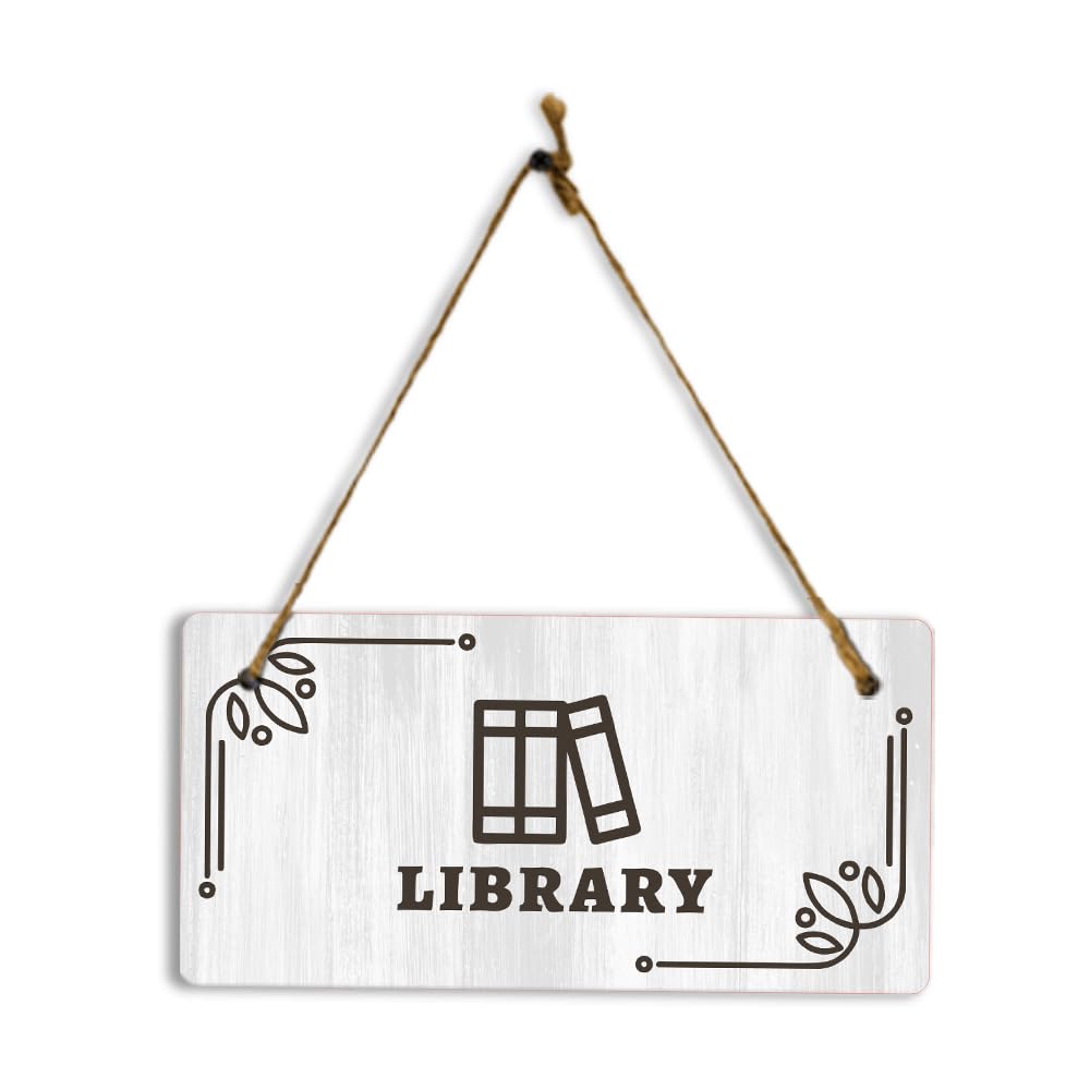 12X6 Inch Library Rustic Wood Sign - Hanging Wall/Door Plaque, Home/Church Library Decor, Gift for Librarians & Book Lovers
