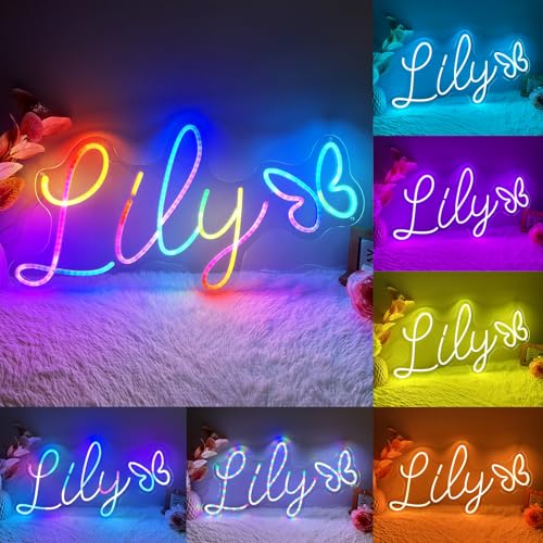 KAEGORT Neon Personalizzato, Rainbow Scritta LED Personalizzabile Multicolori Lettere Luminose Decorazione Parete Insegne al Neon Controllo remoto/APP per Feste Bar Negozi