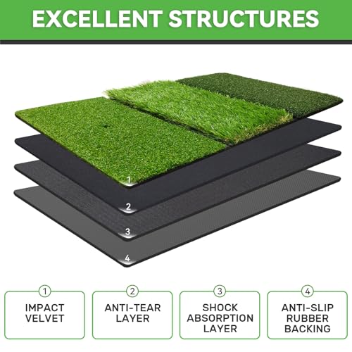 Image of COSPOPTIC Golf Hitting Mat with Swing Path Feedback, Heavy-Duty Rubber Base Anti-Slip Golf Training Mat, Extra Replaceable Surface, Portable Practice Mat for Home Office Garage Yard Indoor Outdoor
