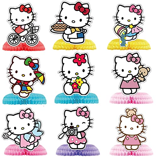 9 Pcs Cute Birthday Decorations Party Supplies, Table Honeycomb Centerpieces Cartoon Cat Theme Party Centerpieces 3D Double Side Table Party Decorations For Boys And Girls. #TOP1