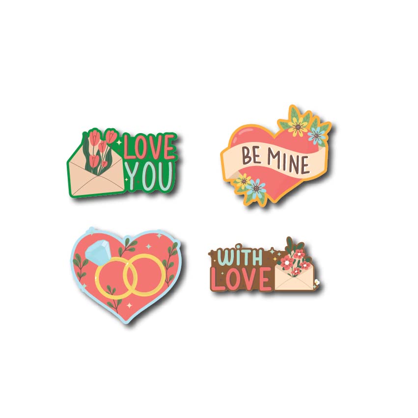 ISEE 360® 4 PCs Love Circle Cartoon Combo Set Small Vinyl Printed Laptop Coding Programming Stickers for Mobile Bottle Cars Bikes Multicolored