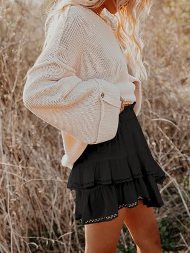 Image of Aoudery Flowy Shorts for Women Casual Boho Ruffle Tiered Skorts High Waist Mini Skirts Golf Tennis Crochet Shorts