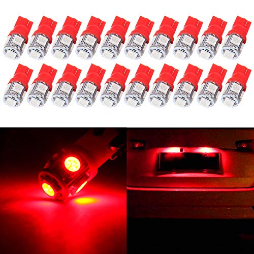 Cciyu 194 T10 168 2825 W5W Extremely Bright Led Bulbs 5-5050-Smd Fit For Dome Light Map Light Step/Courtesy/Door Light Glove Box Light Wedge Red Pack Of 20 #TOP1