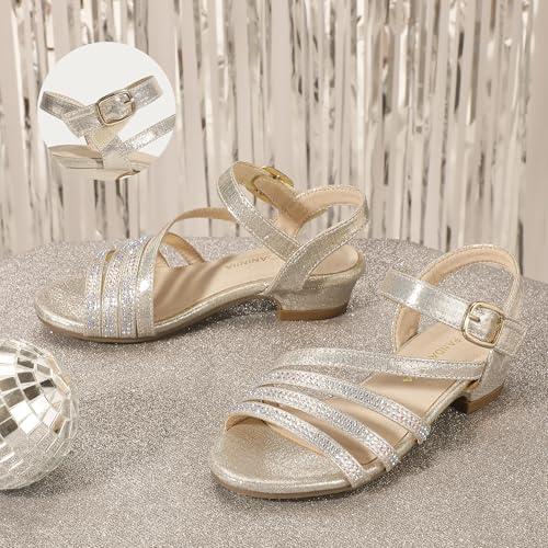 Image of PANDANINJIA Girls Heels Dress Shoes Open Toe Low Heel Sandals Flower Girl Toddler Little Big Kids Wedding Party Shoes