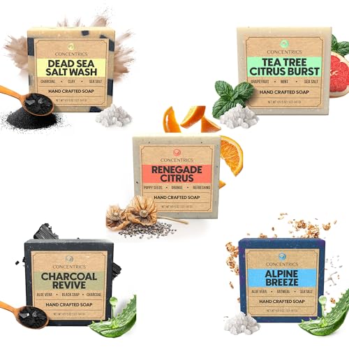 Variety Pack of 5 All Natural Body Soaps for Women & Men with Coconut & Organic Shea Butter - Vegan, Handmade & Non Toxic Bar Soap for Face & Body Made in the USA - Cold Pressed Hand Made Soap Bar