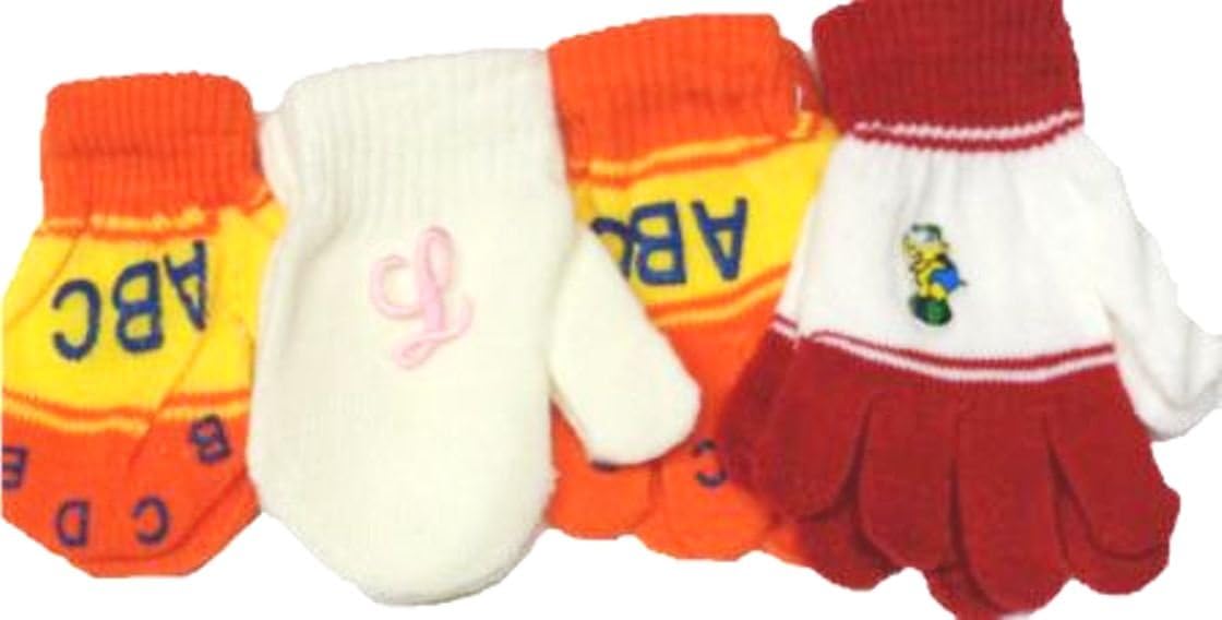 Set of Four Pairs Magic Mittens Gloves for Infants Ages 6 Mo to 4 Yrs Monogram