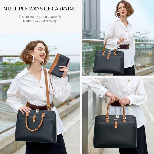 Handmade Vegan Leather Briefcase Bags,15.6 inch Large Laptop Purse Bags for Women Men Work, Top Handle Handbags and Wristlet Wallet2