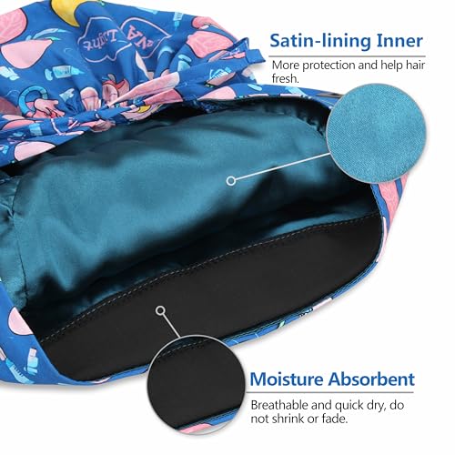 Image of Satin Lined Scrub Cap for Women, Bouffant Nurse Cap with Sweatband and Buttons, Adjustable Surgical Hat for Curly Hair, Braids, Long Hair and Buns, Midnight Anatomy