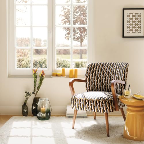 Atmosphera Interior Designer – Chiara Sessel, schwarzer ockerfarbener Chenille-Stoff, Retro-Vintage-Hevea-Holz, halbfeste Armlehnen für Wohnzimmer, Büro, Schlafzimmer