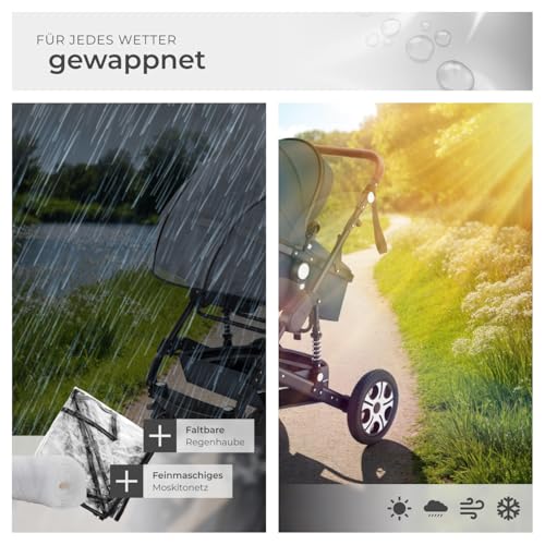 tectake® 2 in 1 Kinderwagen, klappbarer Kinderwagen Buggy mit Liegefunktion, mit Fußsack Buggy, Buggy mit Getränkehalter, herausnehmbarer Babywanne und Regenschutz - anthrazit